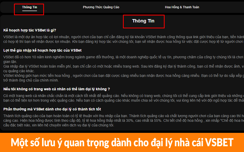 Một số lưu ý quan trọng dành cho đại lý nhà cái VSBET Một số lưu ý quan trọng dành cho đại lý nhà cái VSBET