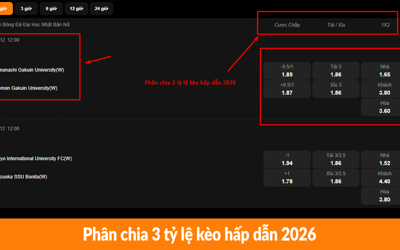 Phân chia 3 tỷ lệ kèo hấp dẫn 2026 Phân chia 3 tỷ lệ kèo hấp dẫn 2026
