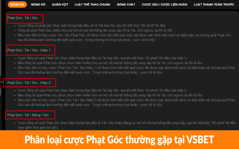 Phân loại cược Phạt Góc thường gặp tại VSBET Phân loại cược Phạt Góc thường gặp tại VSBET